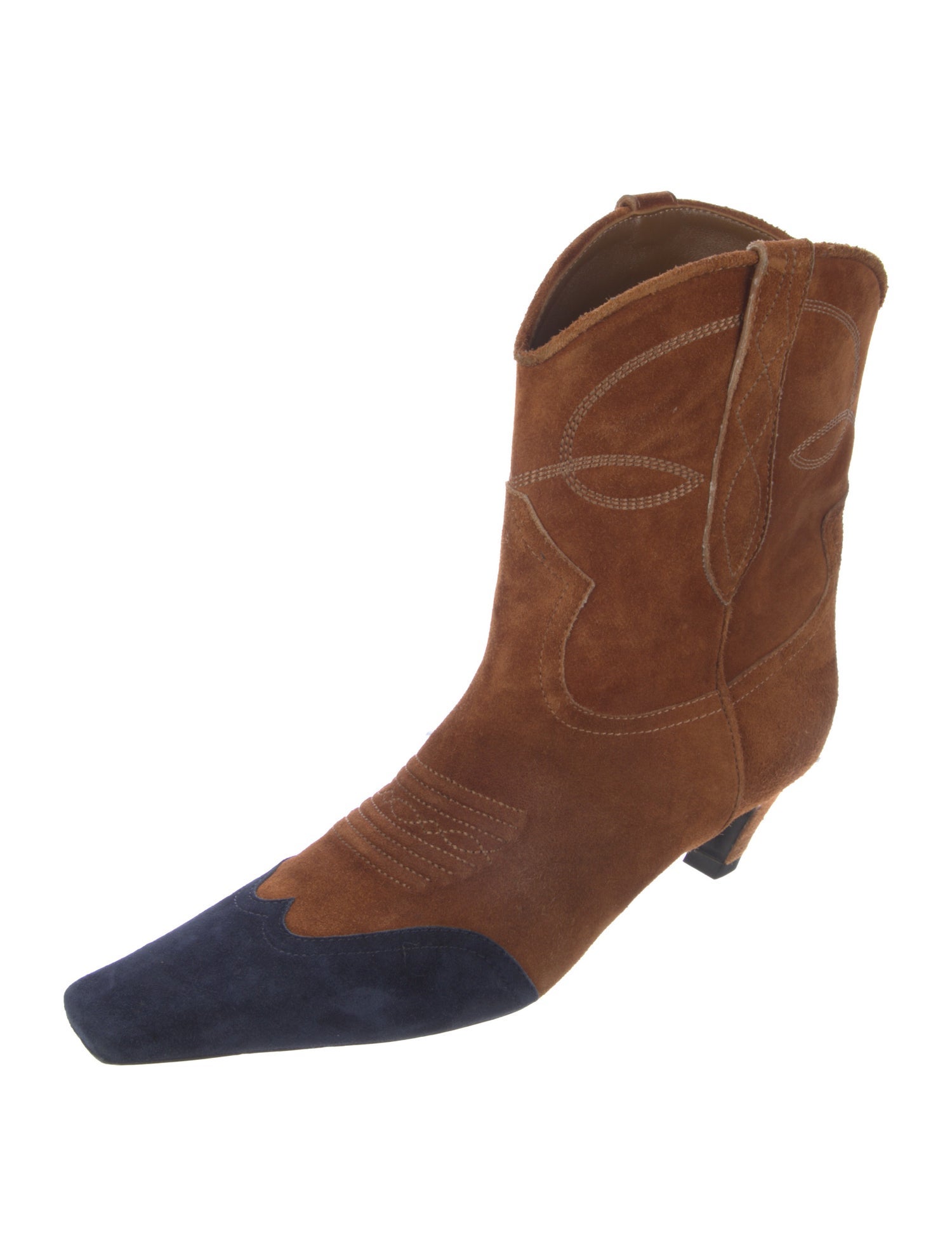 Khaite Suede Colorblock Pattern Western Boots