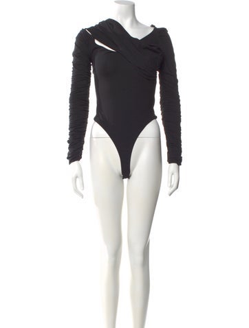 Pre-owned Khaite Asymmetrical Long Sleeve Bodysuit In Black