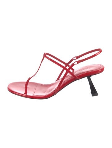 Pre-owned Khaite Patent Leather T-strap Sandals In Red