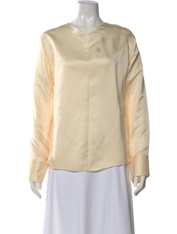 Pre-owned Khaite V-neck Long Sleeve Blouse In Yellow