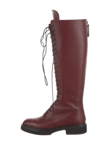 Pre-owned Khaite Leather Lace-up Boots In Burgundy