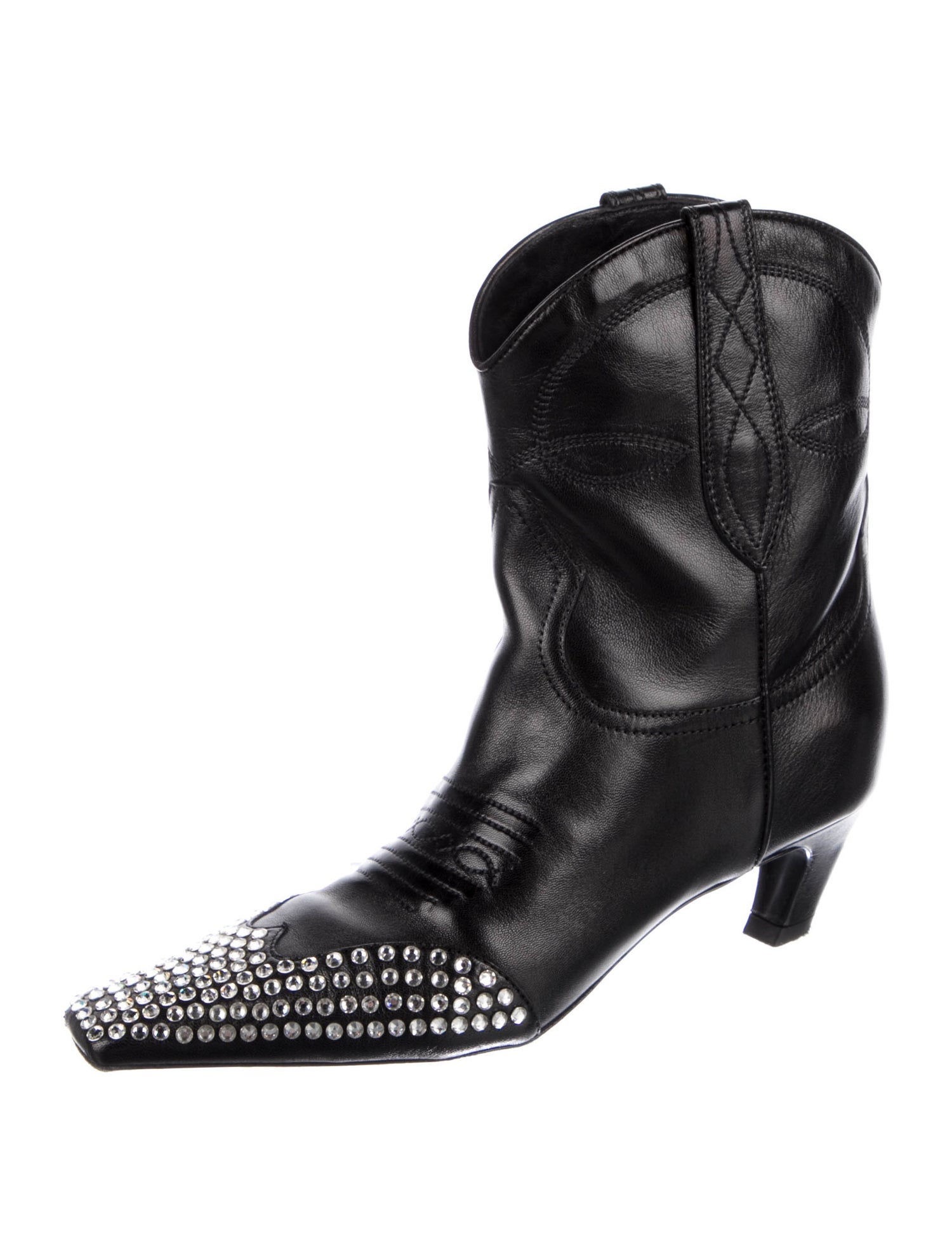 Khaite Leather Crystal Embellishments Western Boots