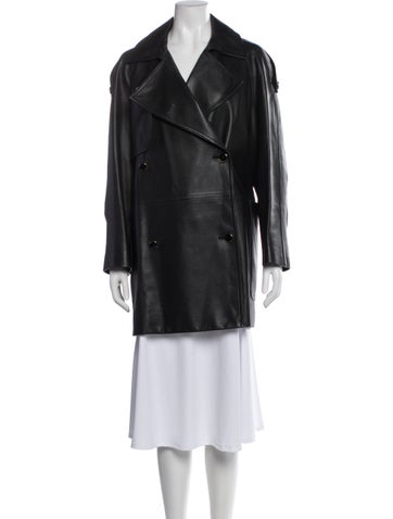 Pre-owned Khaite Leather Peacoat In Gray