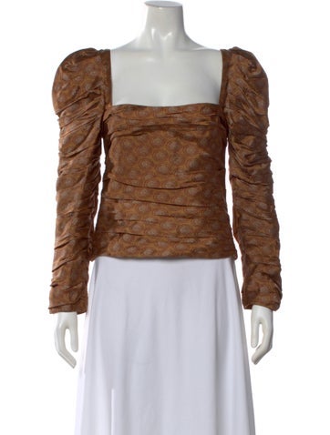 Pre-owned Khaite Paisley Print Square Neckline Top In Brown