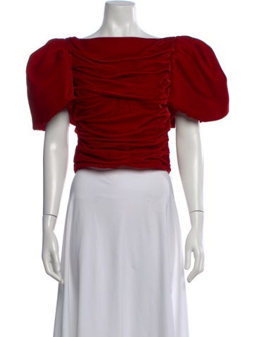 Pre-owned Khaite Off-the-shoulder Short Sleeve Top In Red