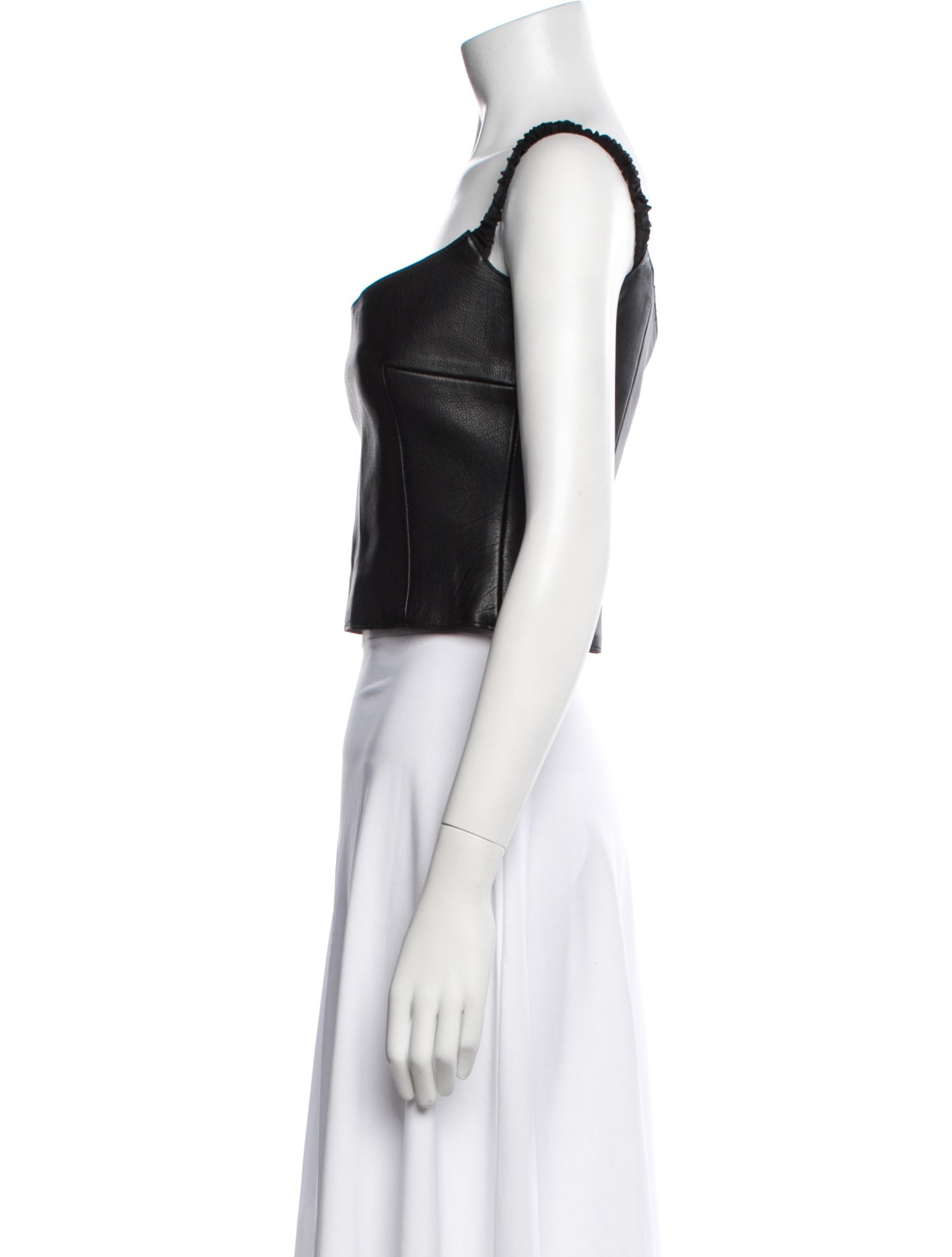 Khaite Lamb Leather Square Neckline Crop Top