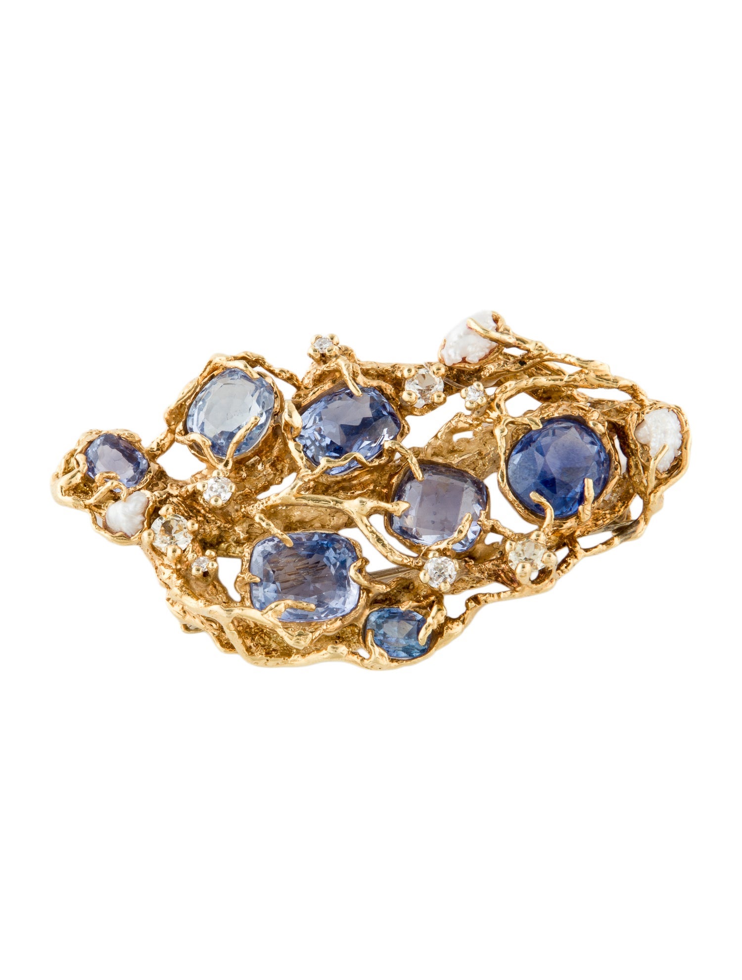 Arthur King 18K 30.38ctw Sapphire, Pearl & Diamond Brooch