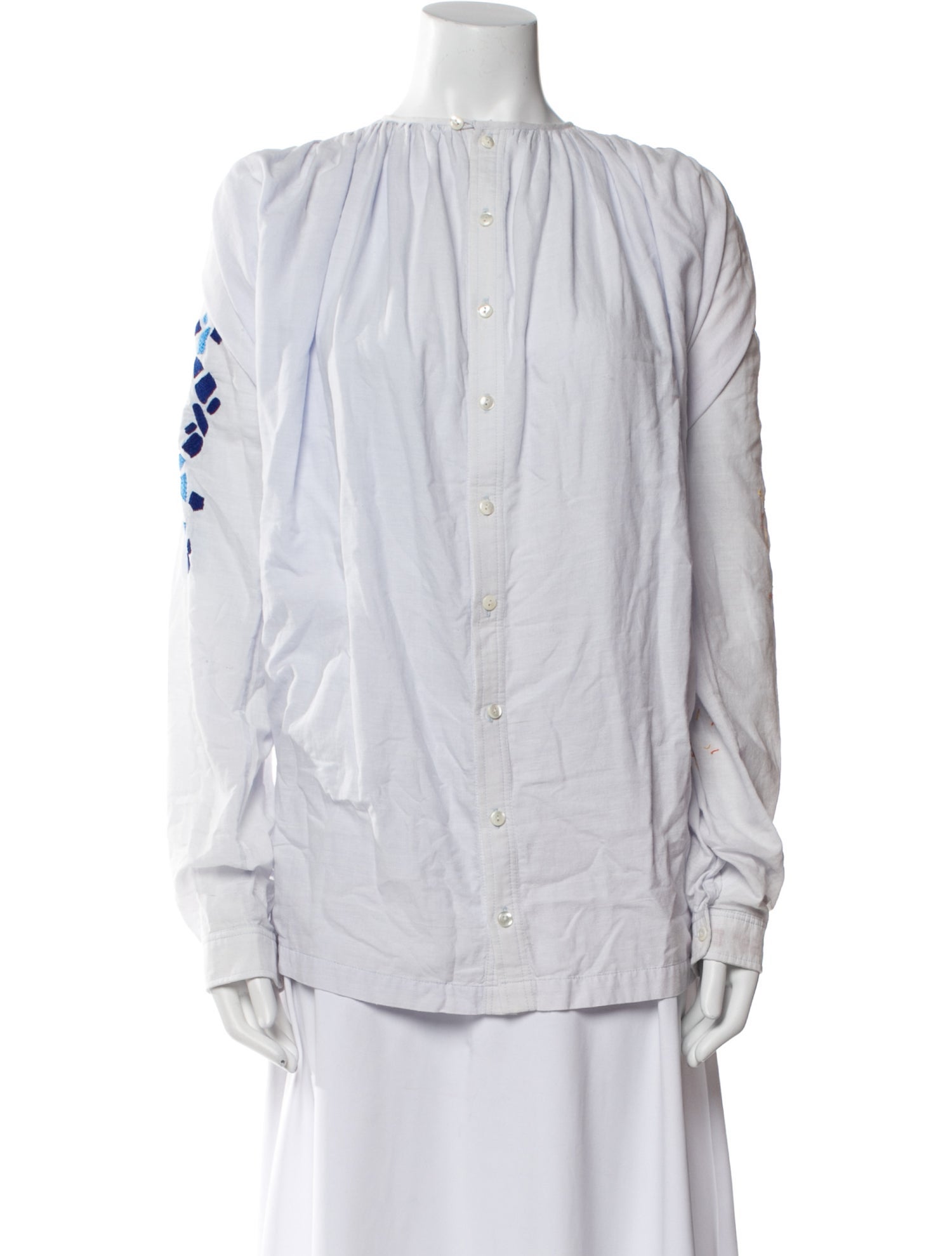 Kilometre Paris Mock Neck Long Sleeve Button-Up Top