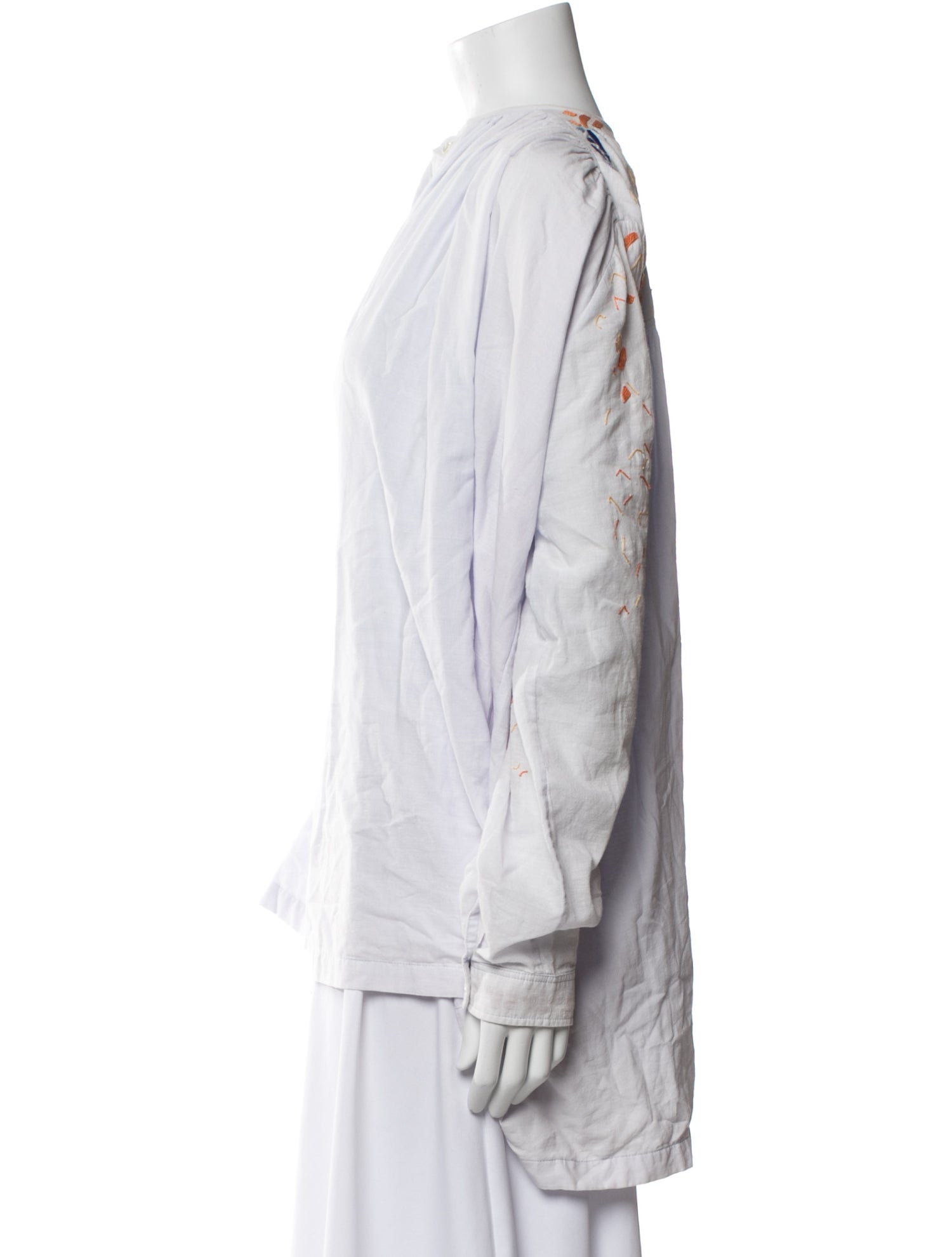 Kilometre Paris Mock Neck Long Sleeve Button-Up Top