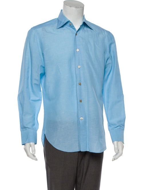 Kiton Linen-Blend Dress Shirt blue