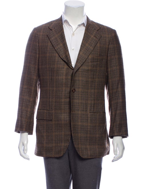 Kiton Plaid Print Blazer Brown