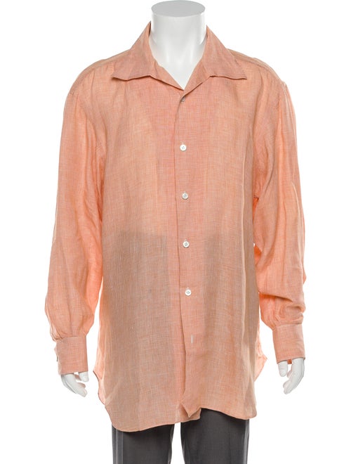 Kiton Linen Button-Up Shirt orange