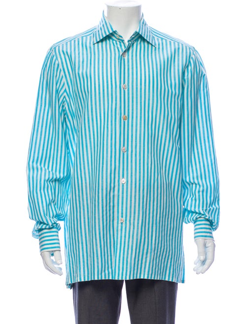 Kiton Linen Striped Shirt Blue