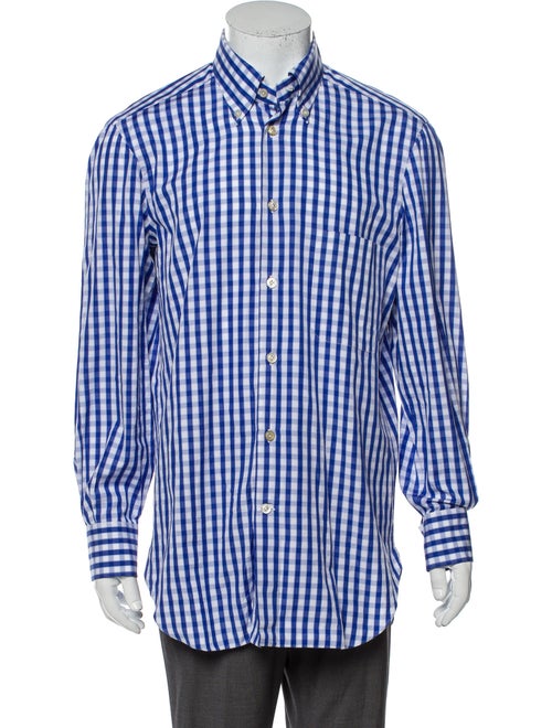Kiton Plaid Print Long Sleeve Shirt Blue