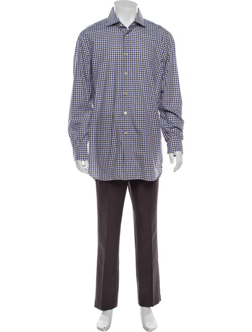 Kiton Plaid Print Long Sleeve Shirt Blue