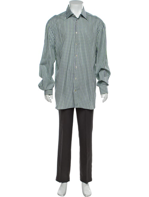 Kiton Plaid Print Long Sleeve Shirt Green