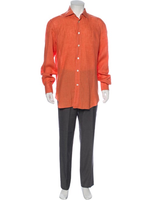 Kiton Linen Long Sleeve Shirt Orange