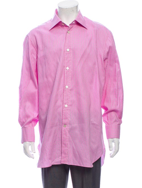 Kiton Plaid Print Long Sleeve Dress Shirt Pink