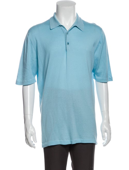 Kiton Collar Short Sleeve Polo Sweater Blue