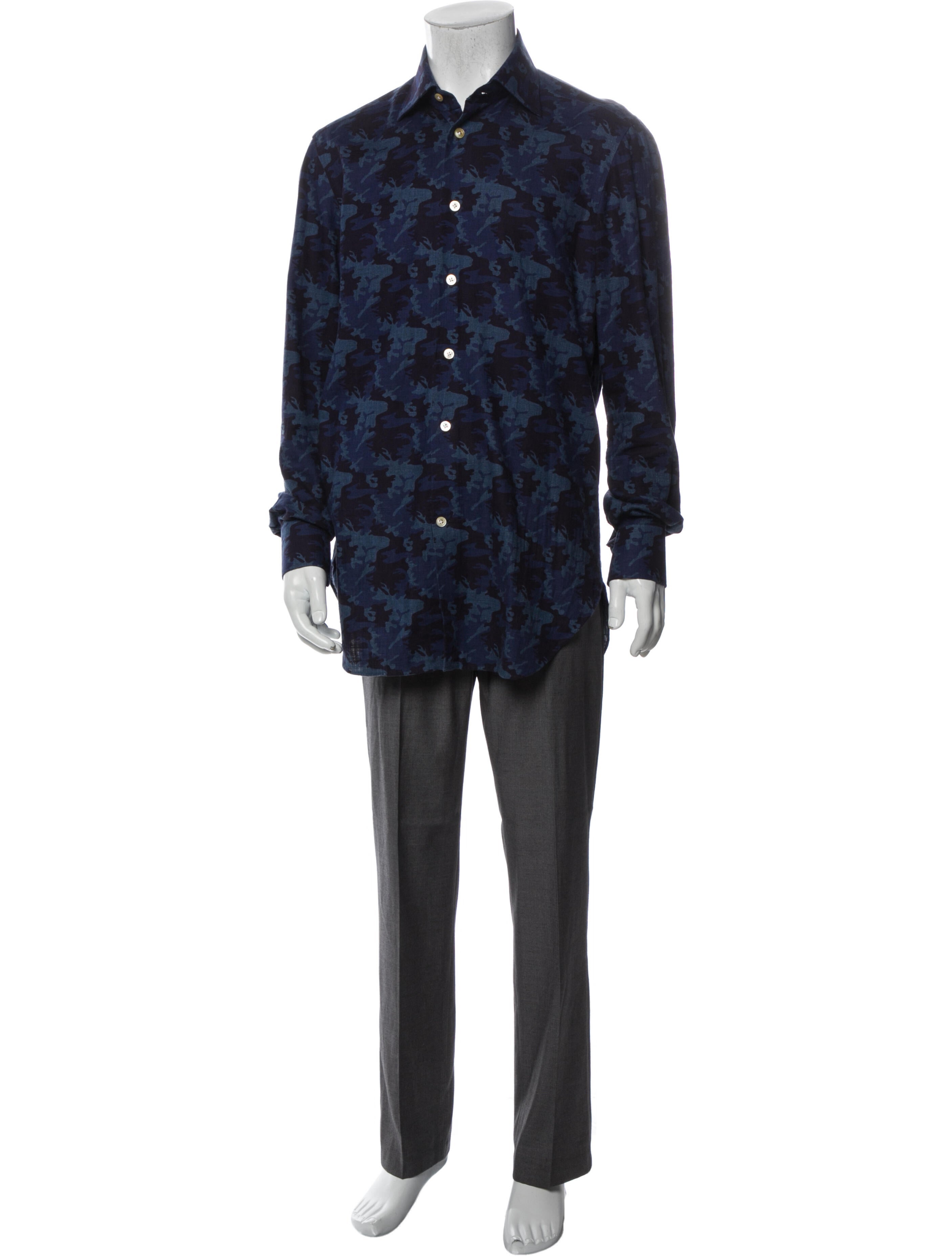 Bijan Wearable Art Polka Dot Shirt w/ Tags Blue Casual Shirts