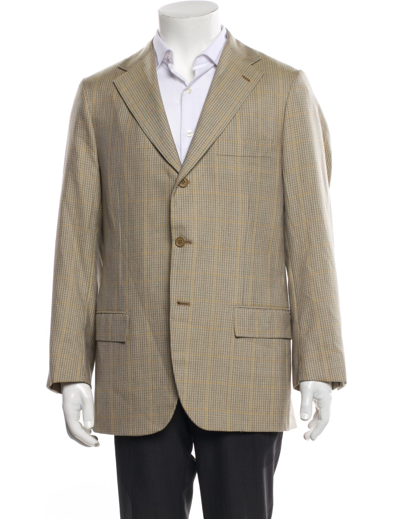 Kiton Cashmere Plaid Print Blazer