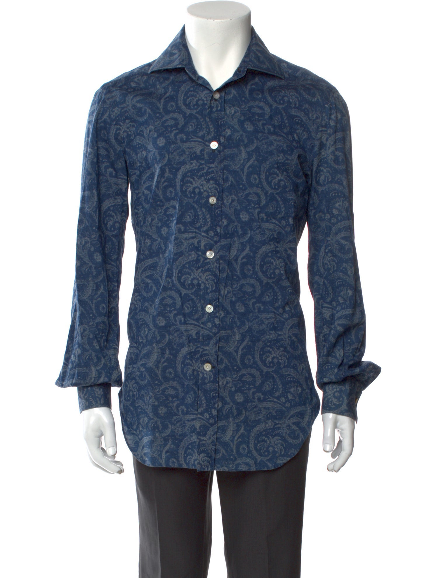 Kiton Printed Long Sleeve Denim Shirt