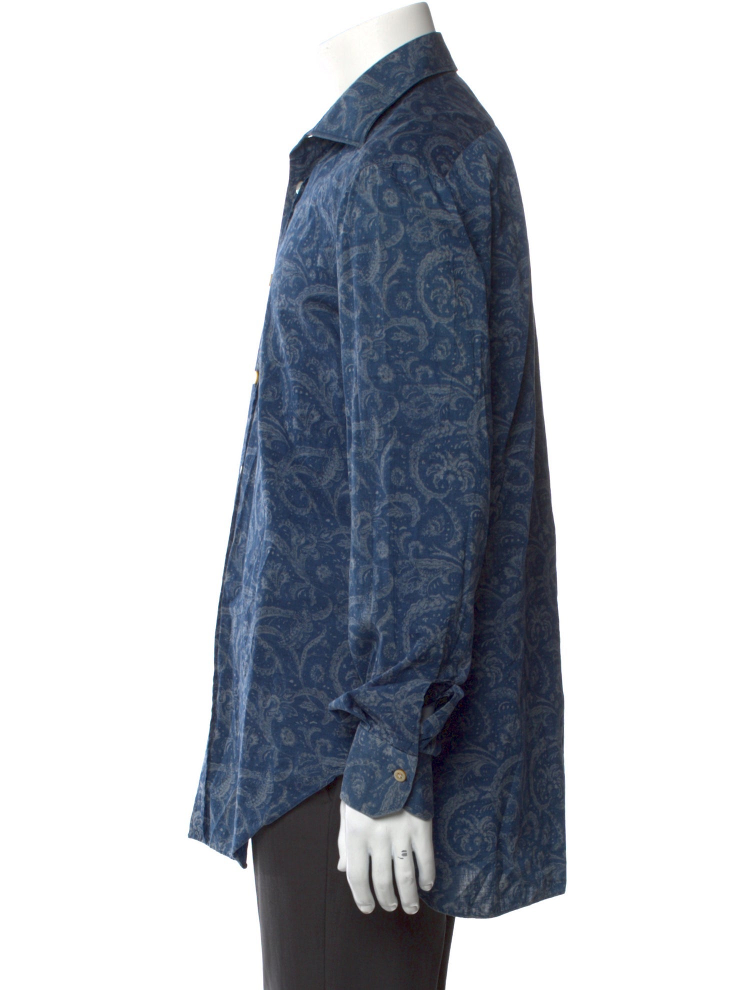 Kiton Printed Long Sleeve Denim Shirt