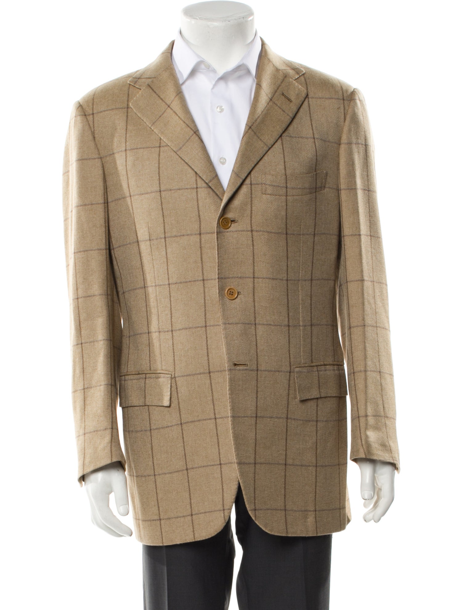 Kiton Cashmere Plaid Print Blazer