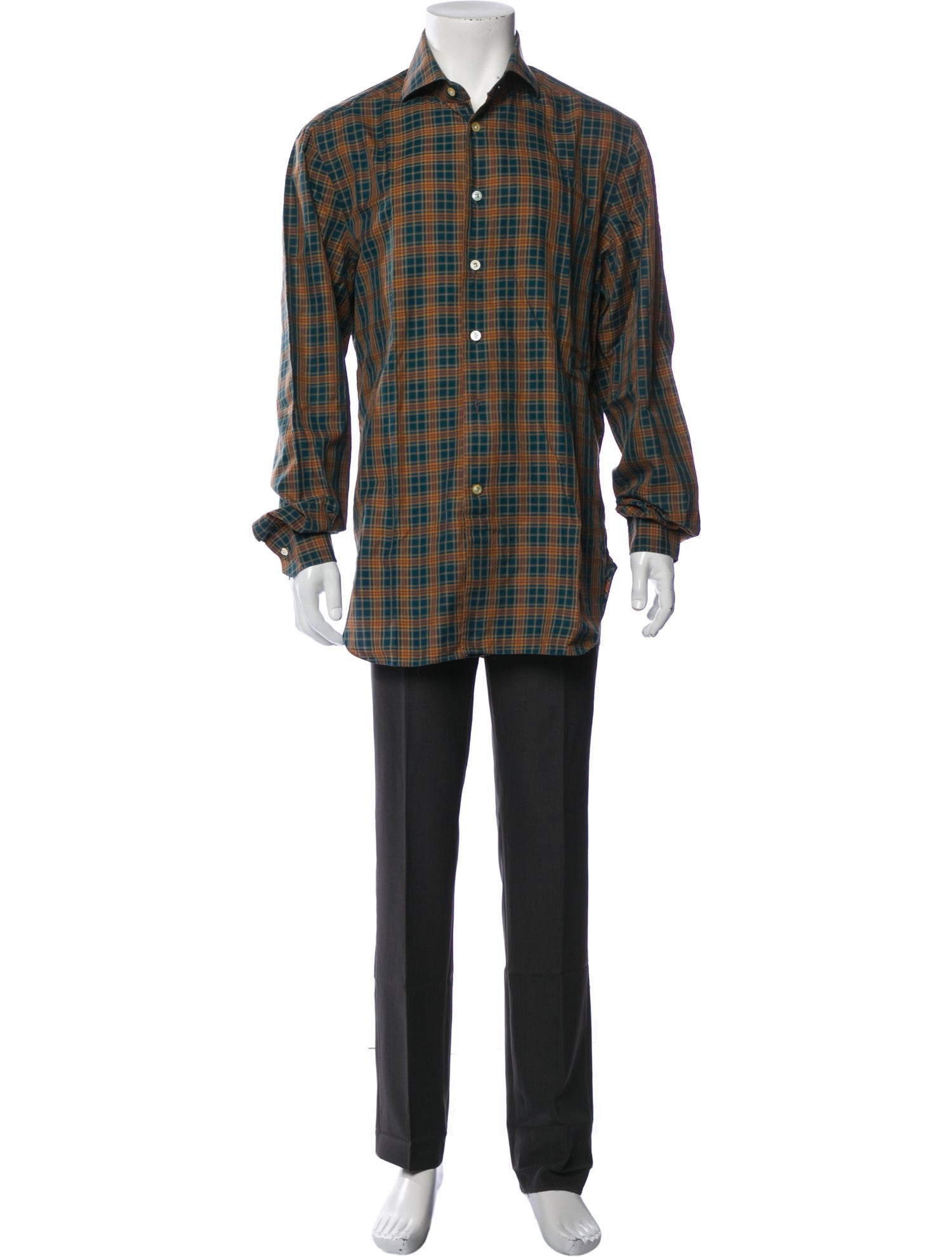 Kiton Plaid Print Long Sleeve Shirt