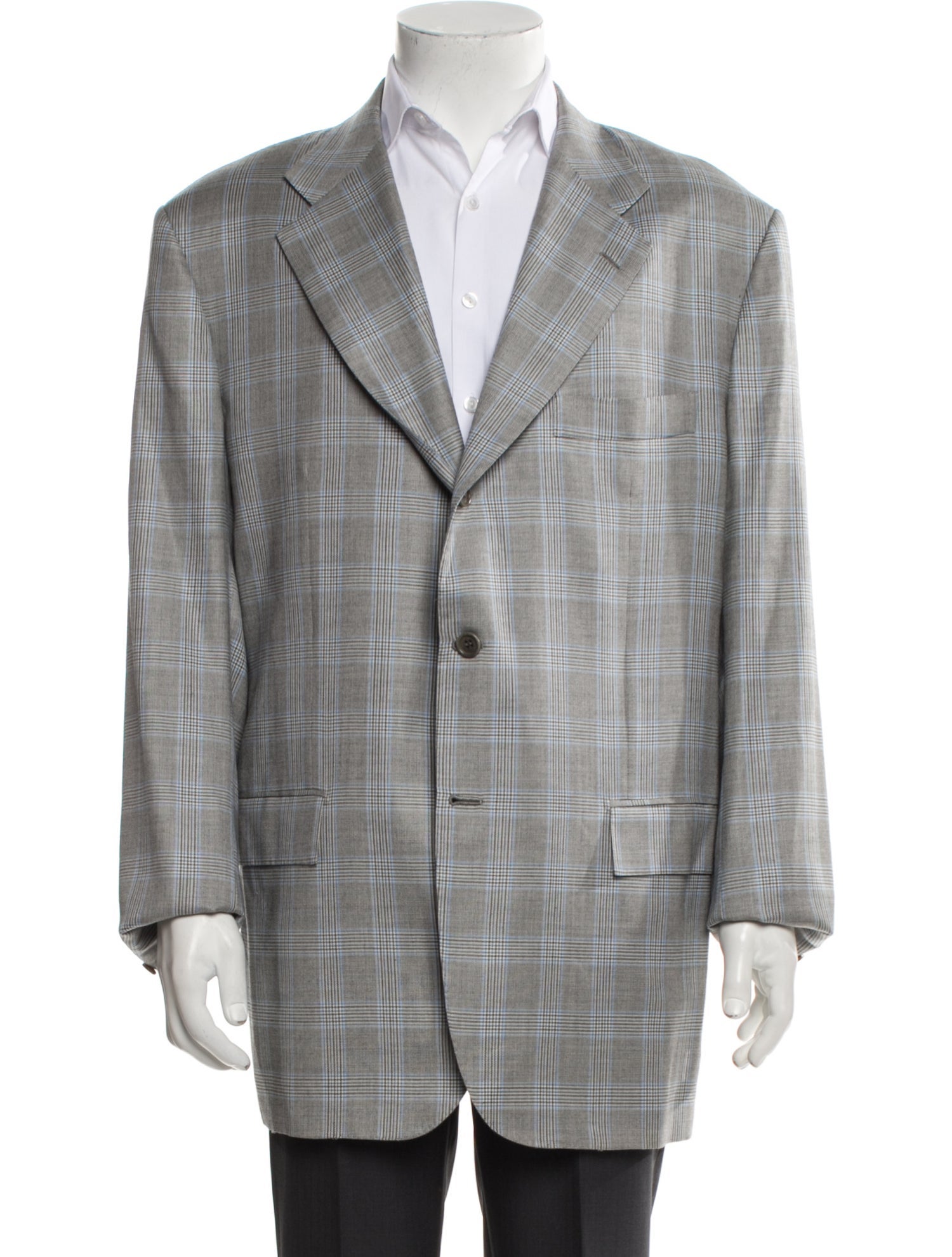 Kiton Cashmere Plaid Print Blazer