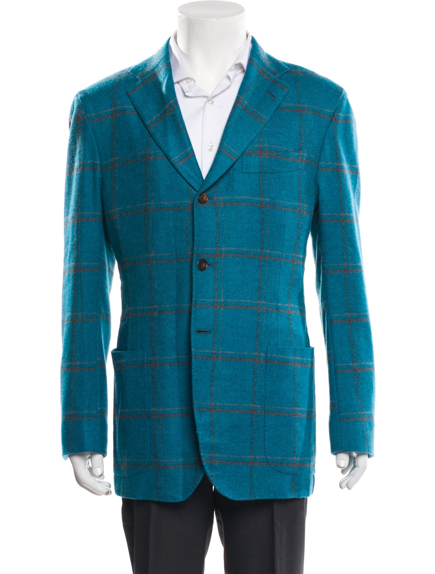 Kiton Cashmere Plaid Print Blazer
