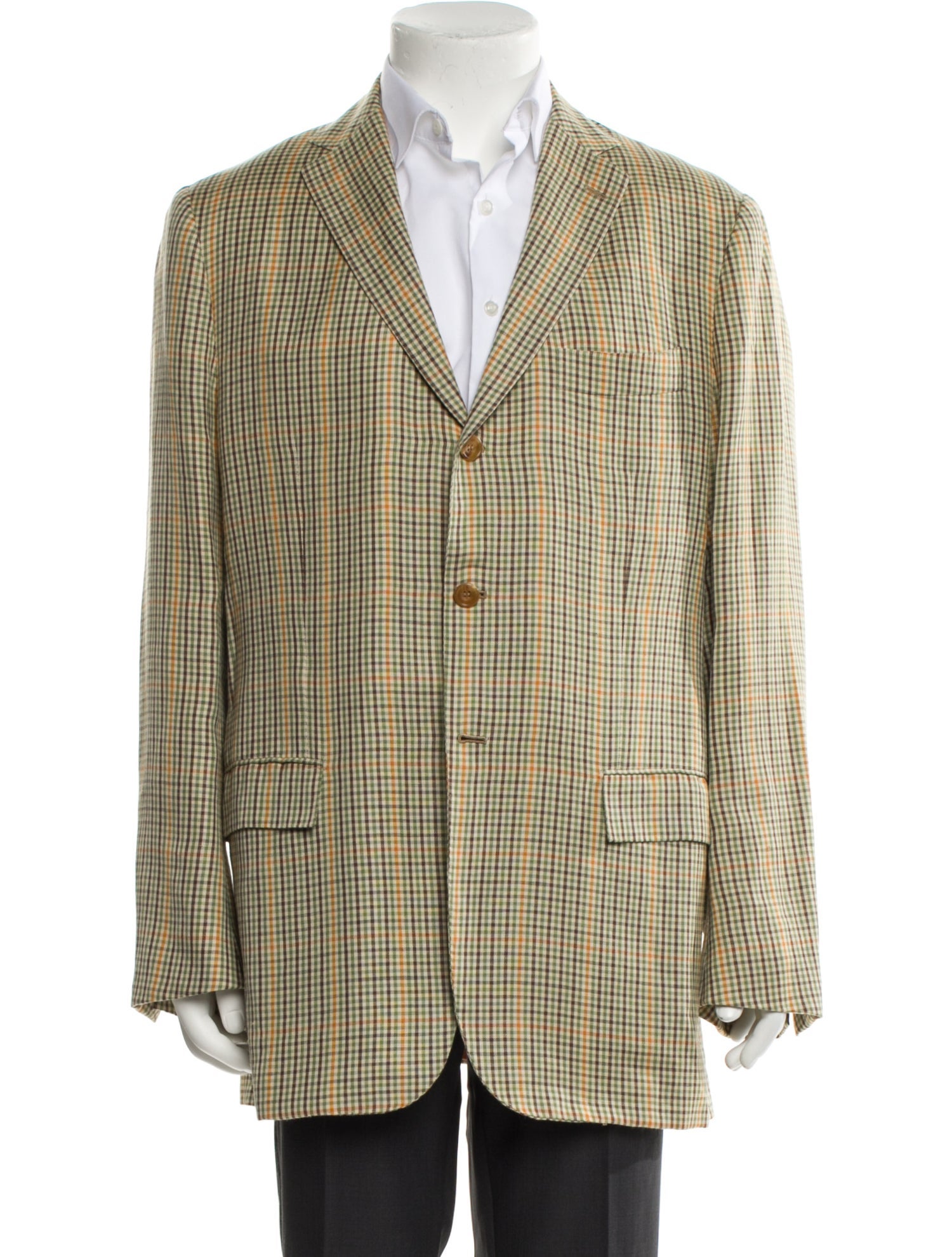Kiton Linen Plaid Print Blazer