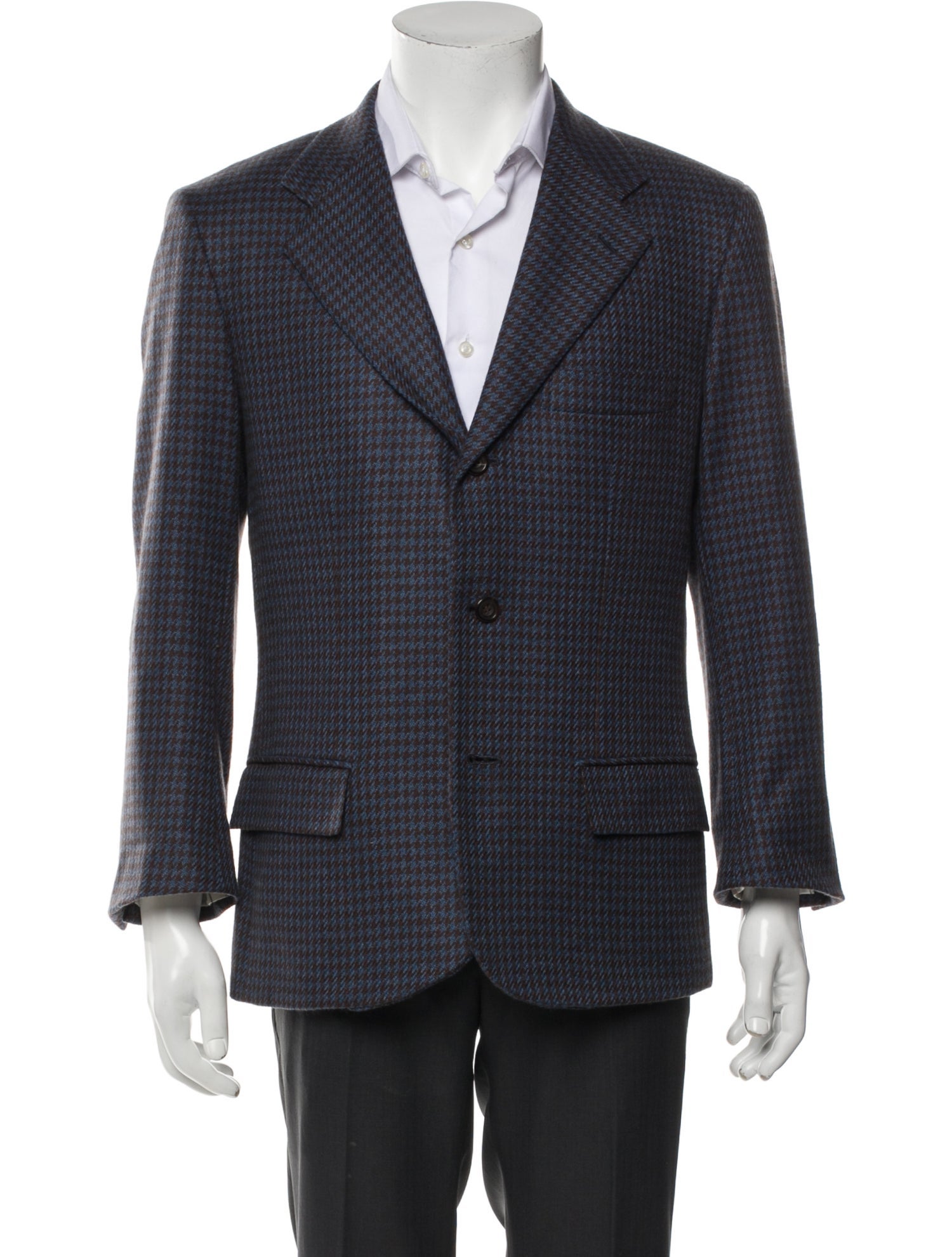 Kiton Cashmere Houndstooth Print Blazer