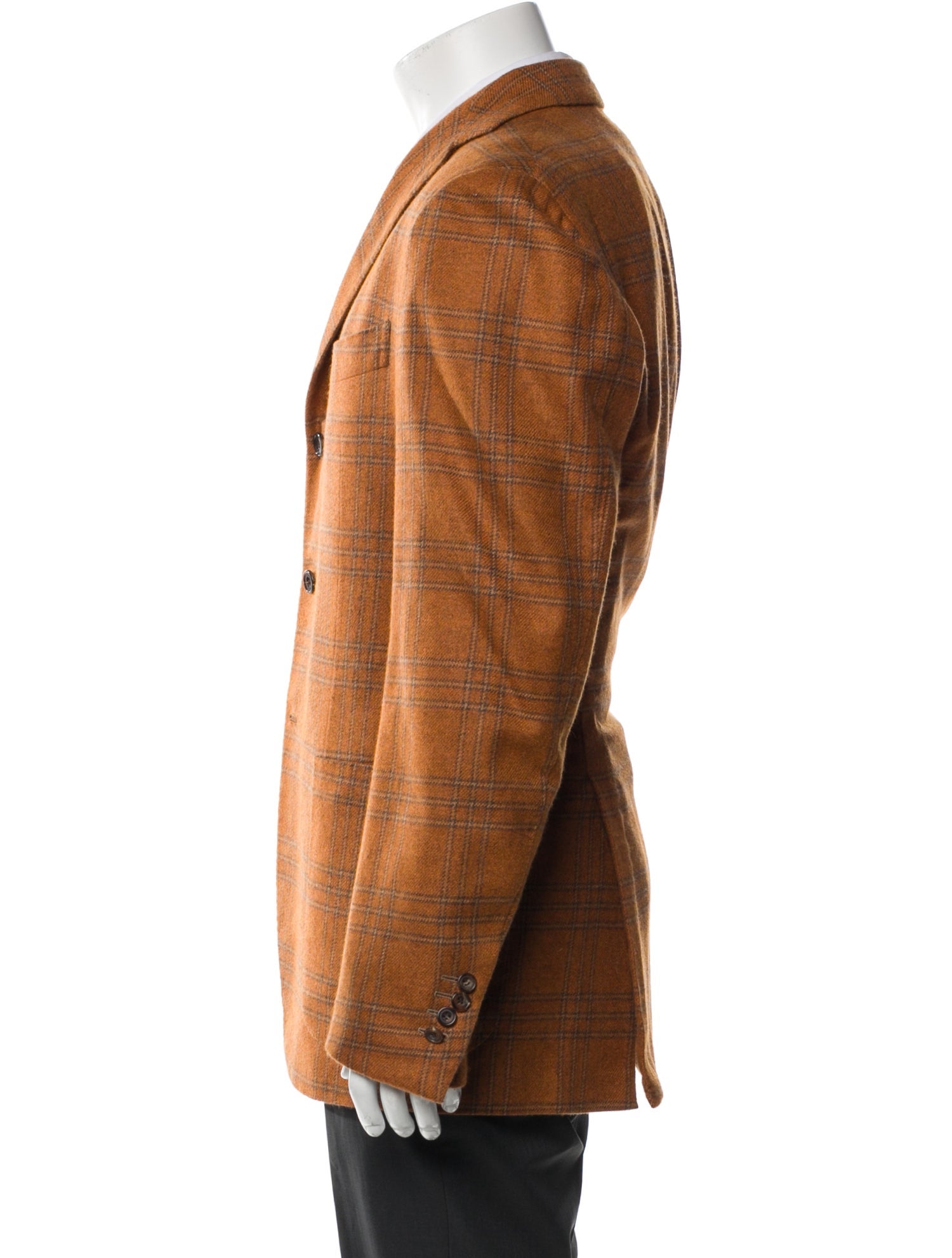 Kiton Cashmere Plaid Print Peacoat