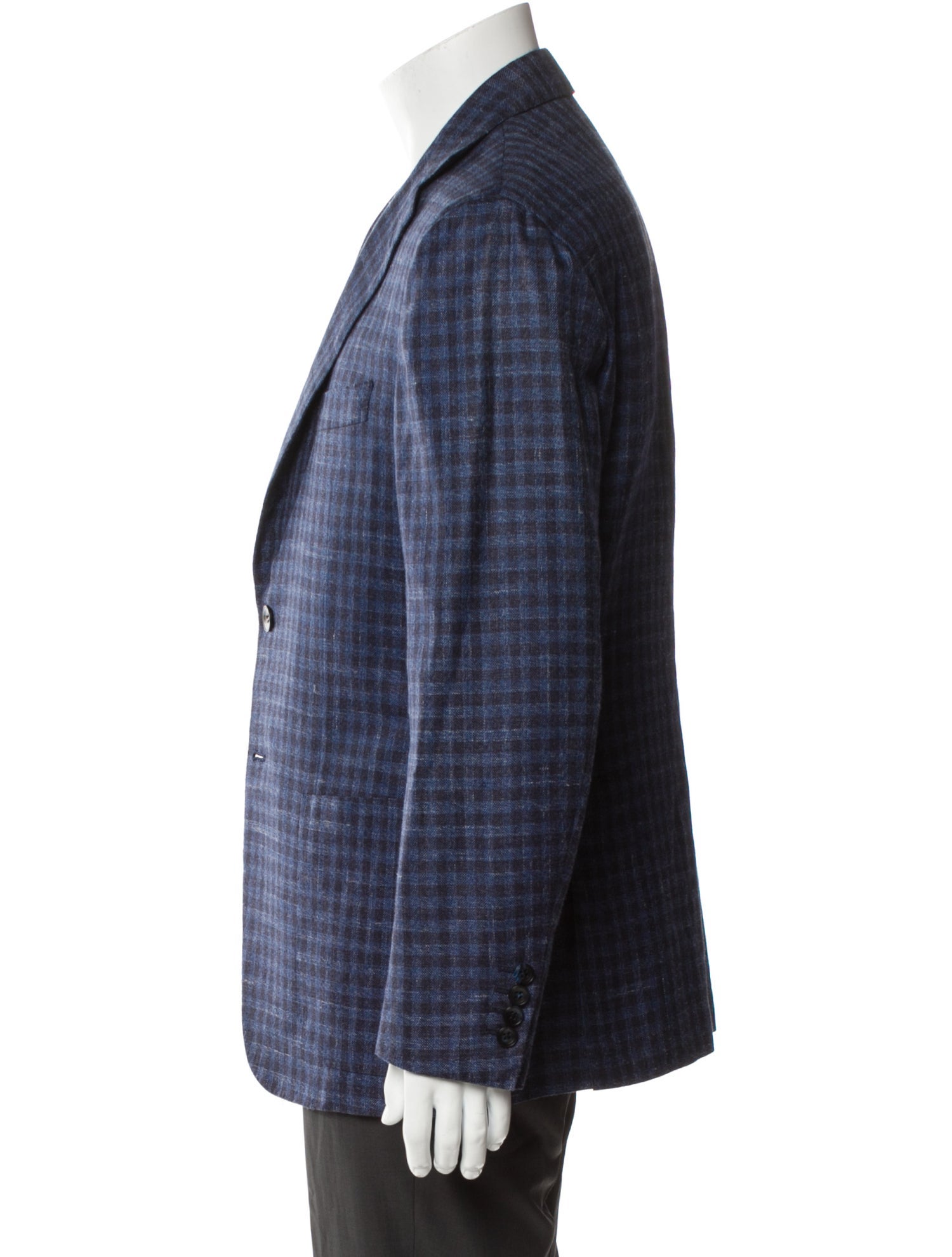 Kiton Cashmere Plaid Print Peacoat