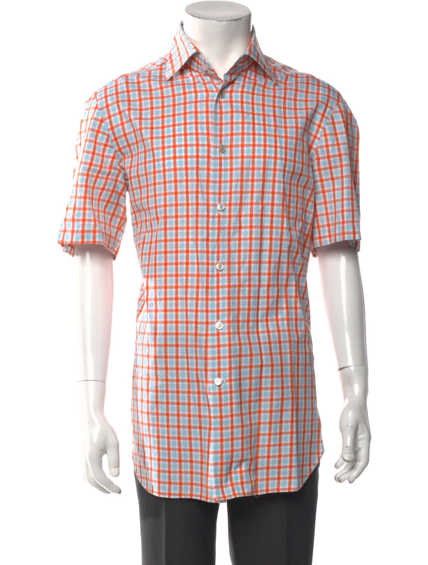 Kiton Plaid Print Short Sleeve Shirt