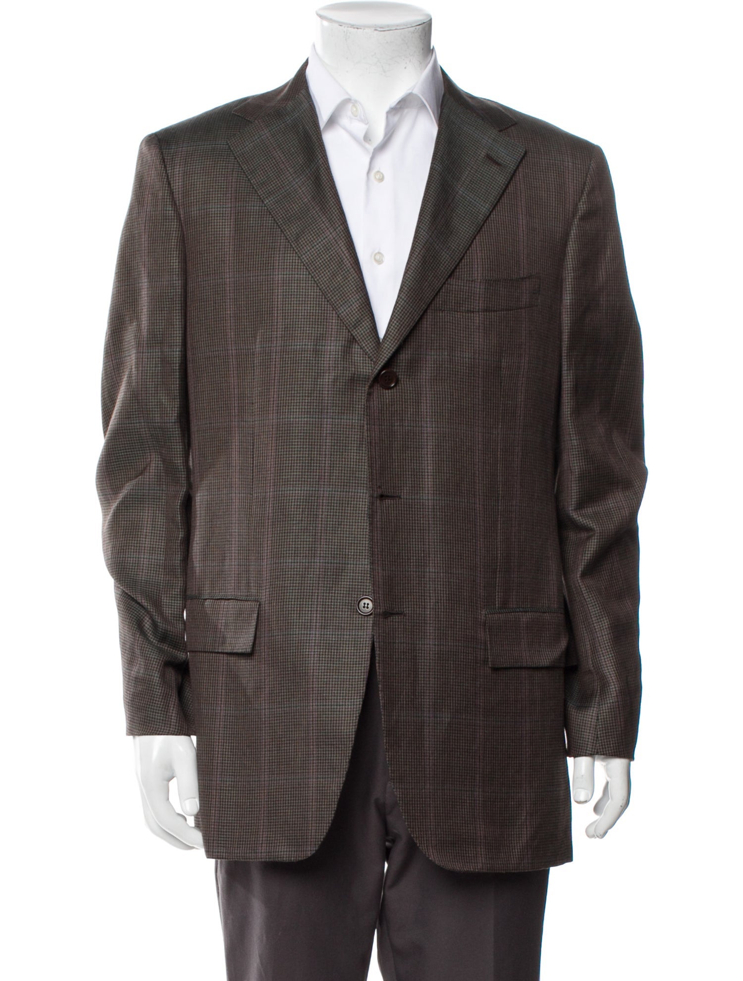 Kiton Wool Plaid Print Blazer