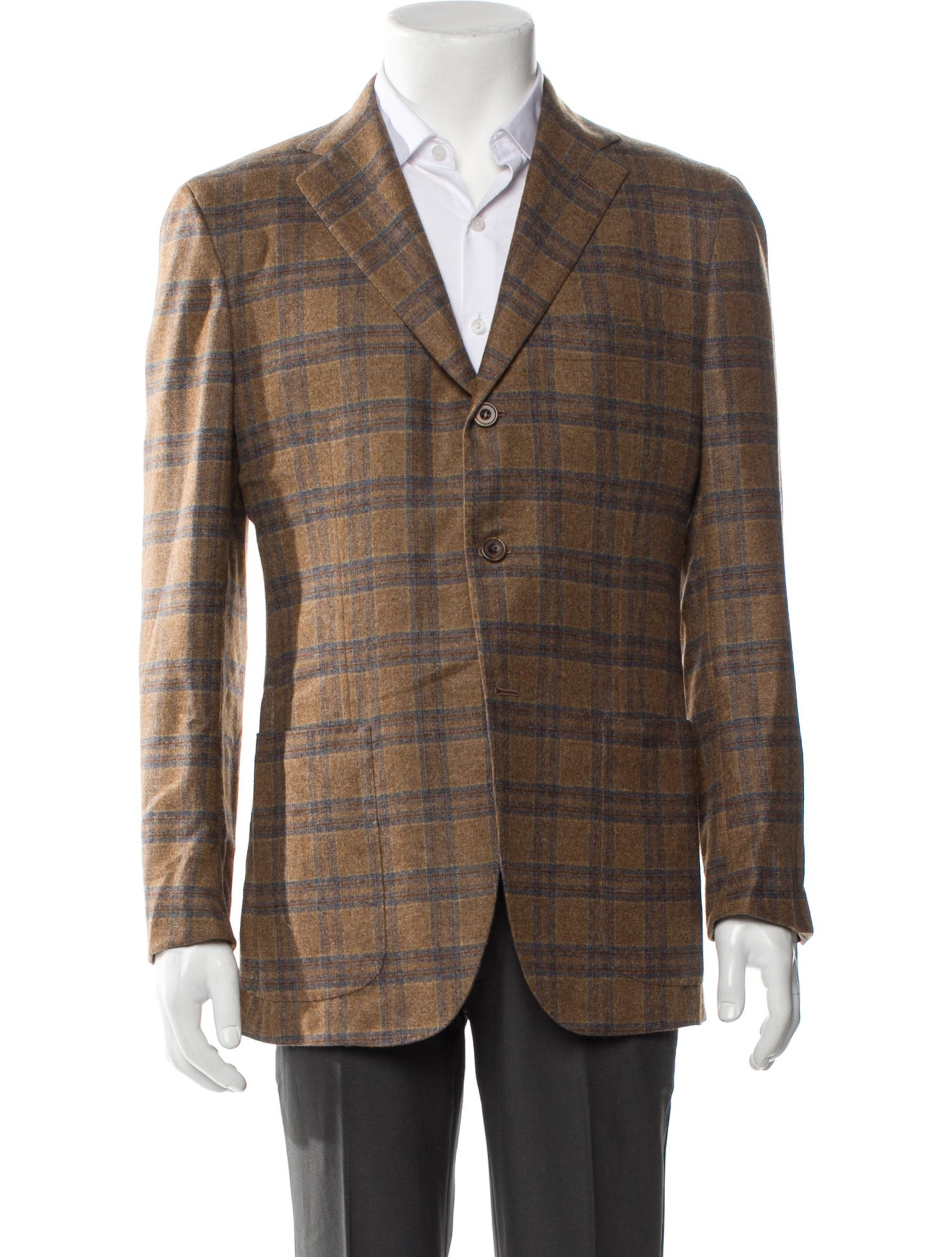 Kiton Cashmere Plaid Print Blazer