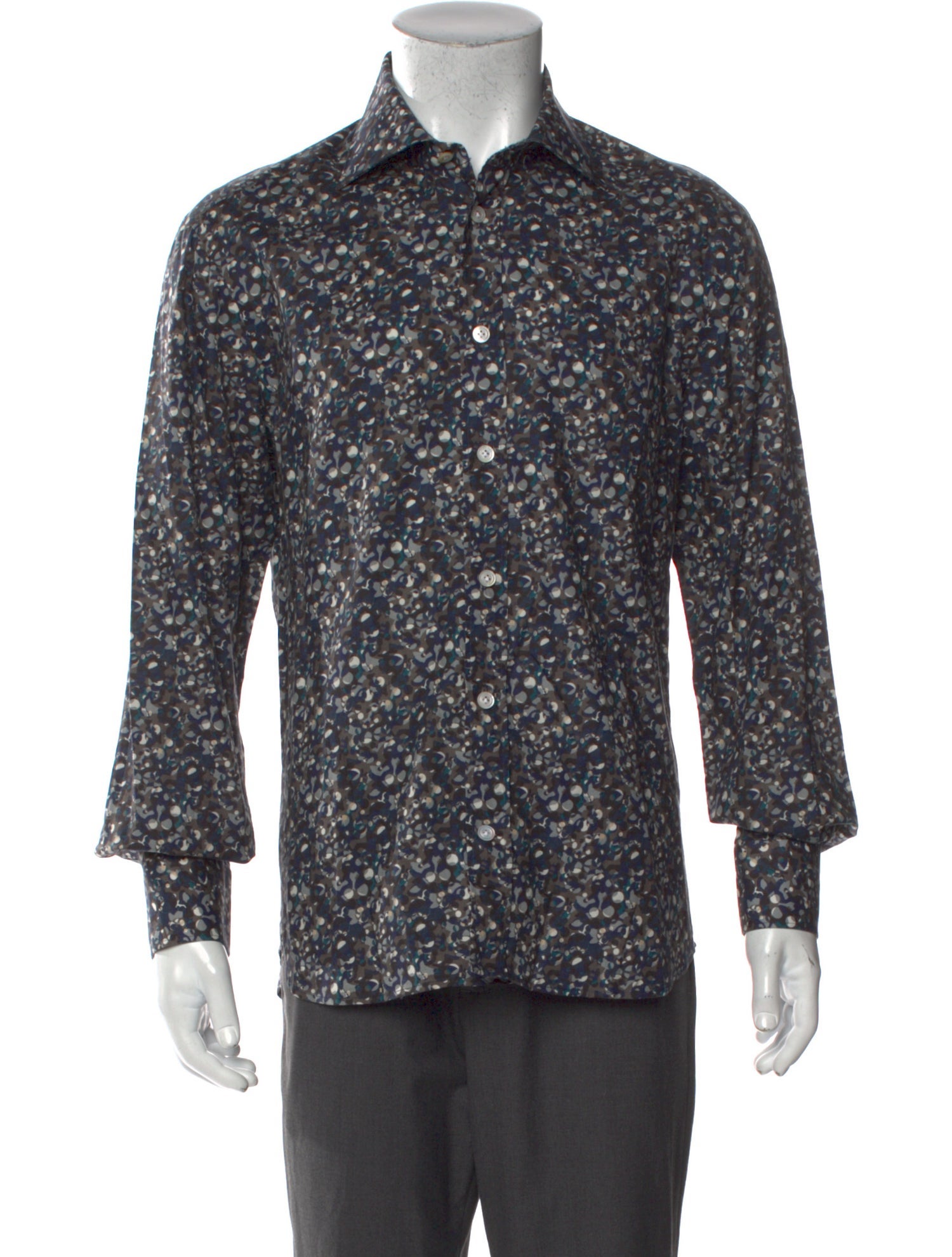 Kiton Printed Long Sleeve Dress Shirt