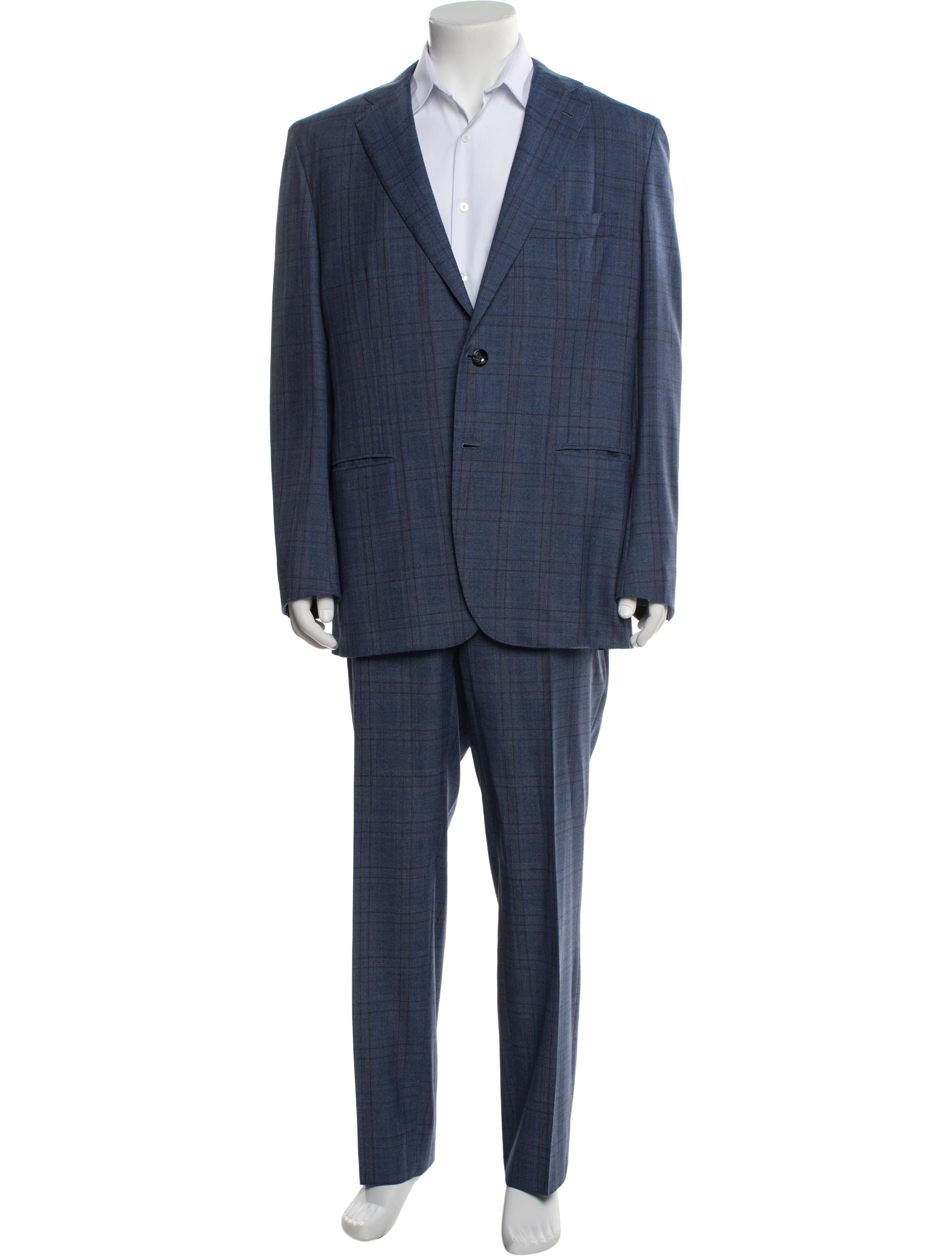 Kiton Virgin Wool Plaid Print Two-Piece Suit