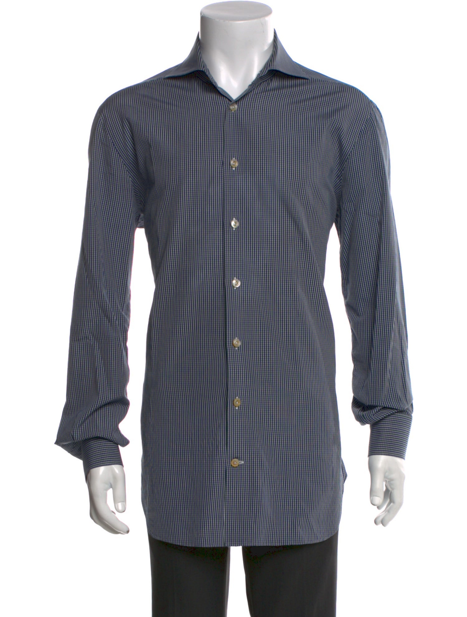 Kiton Plaid Print Long Sleeve Denim Shirt