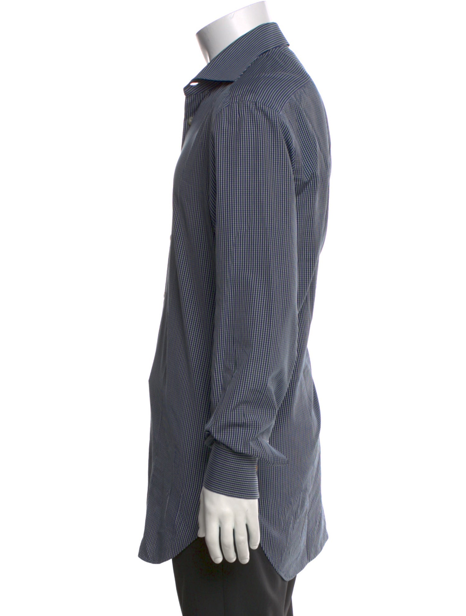 Kiton Plaid Print Long Sleeve Denim Shirt