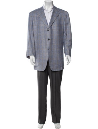 Kiton Linen Plaid Print Blazer