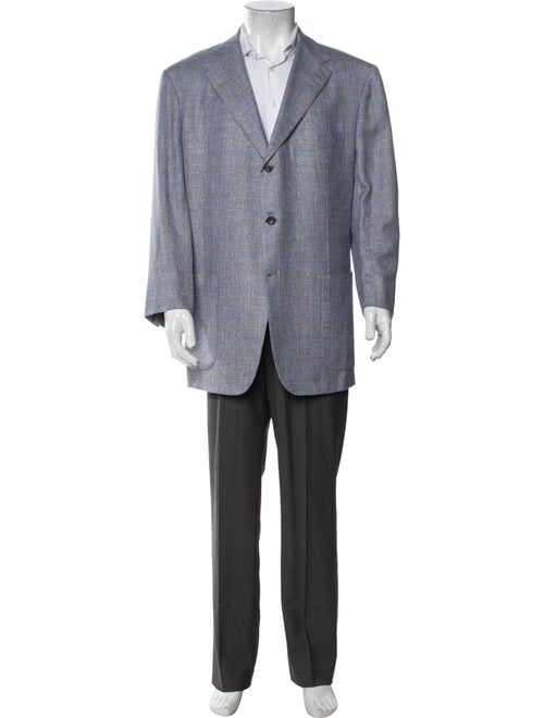 Kiton Linen Plaid Print Blazer