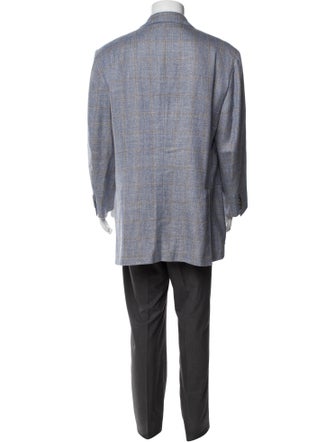 Kiton Linen Plaid Print Blazer
