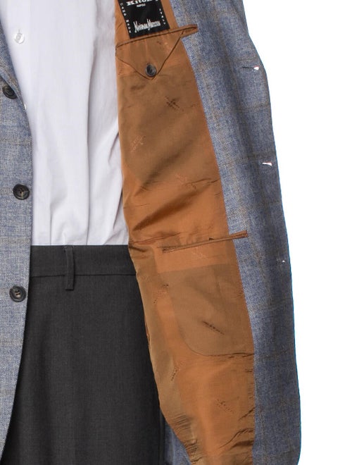 Kiton Linen Plaid Print Blazer