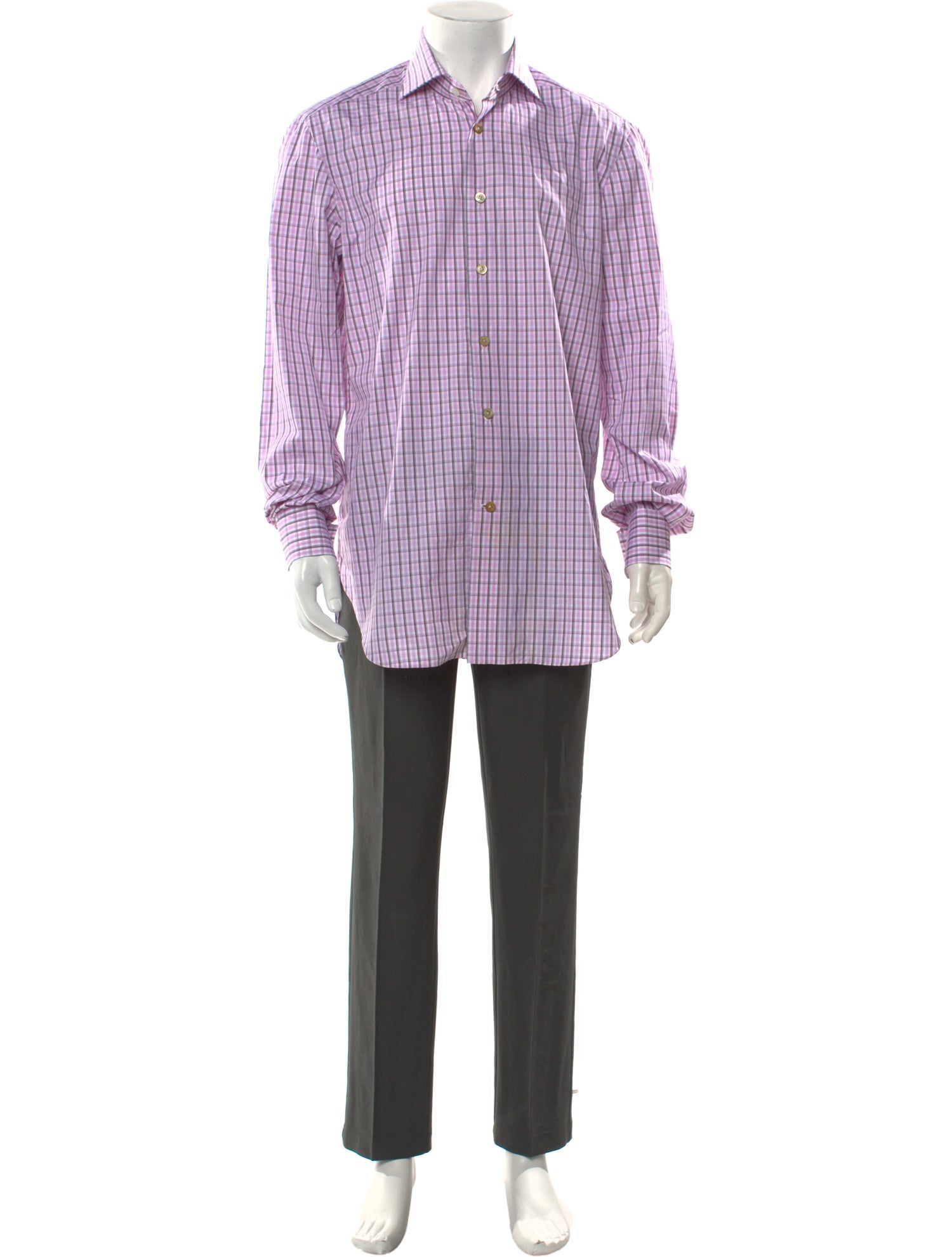 Kiton Plaid Print Long Sleeve Dress Shirt