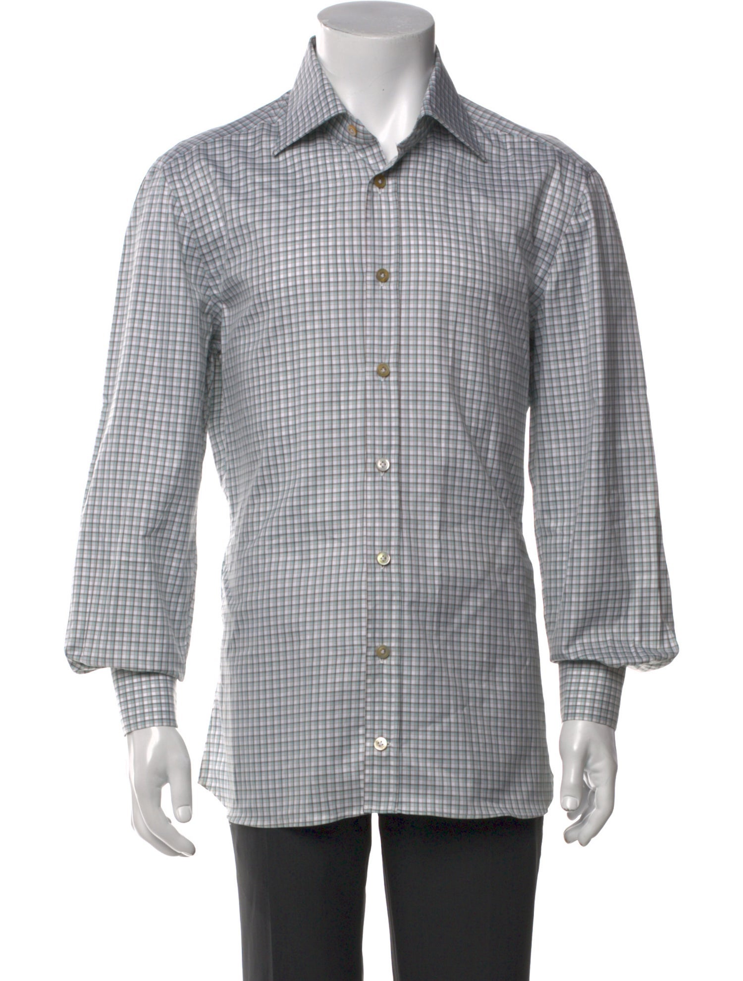 Kiton Plaid Print Long Sleeve Dress Shirt