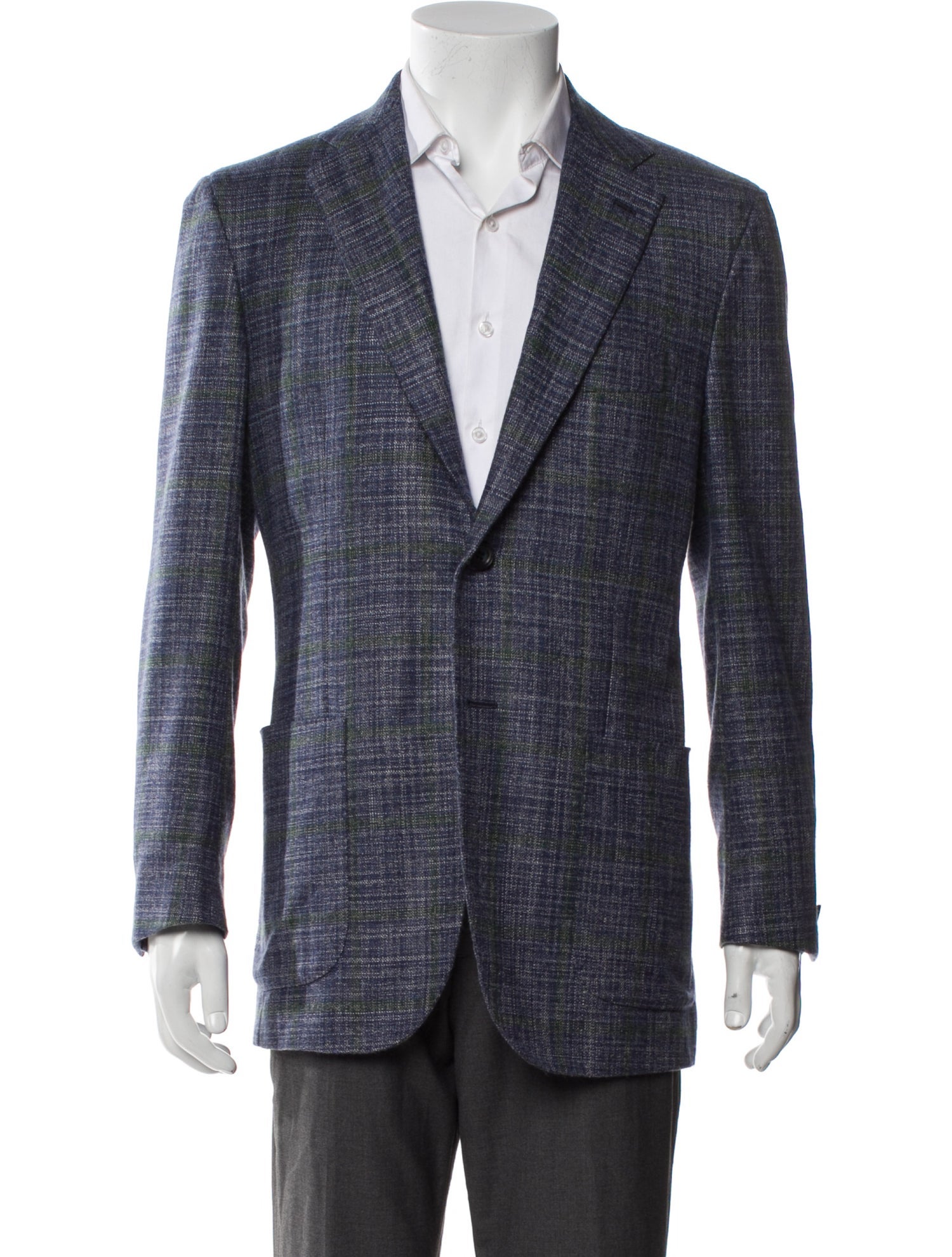 Kiton Cashmere Plaid Print Blazer