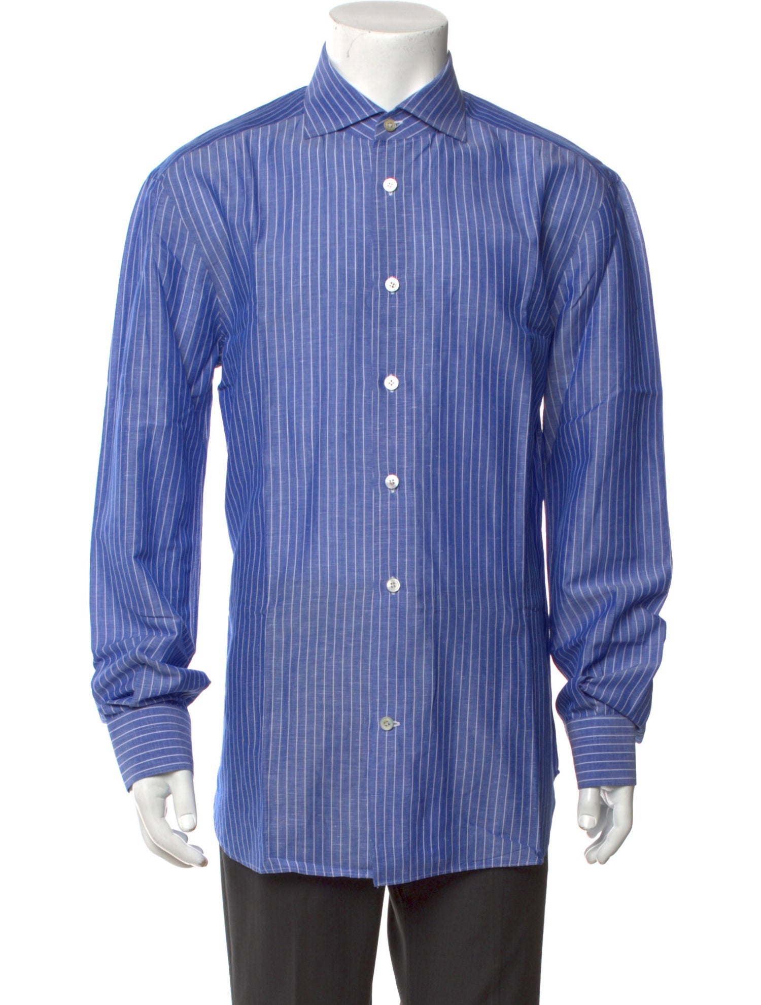 Kiton Linen Striped Dress Shirt